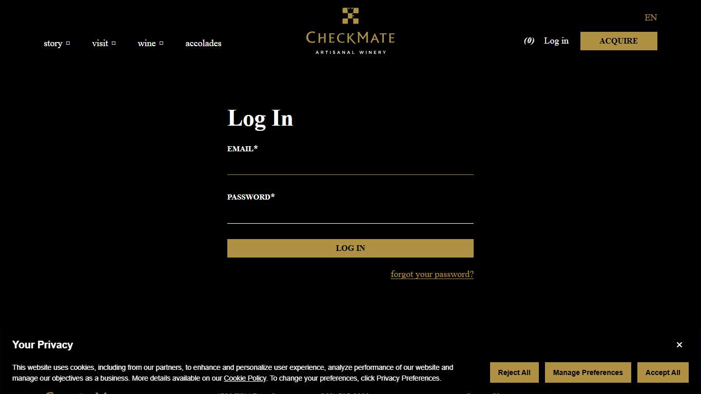 Login CheckMate Artisanal Winery